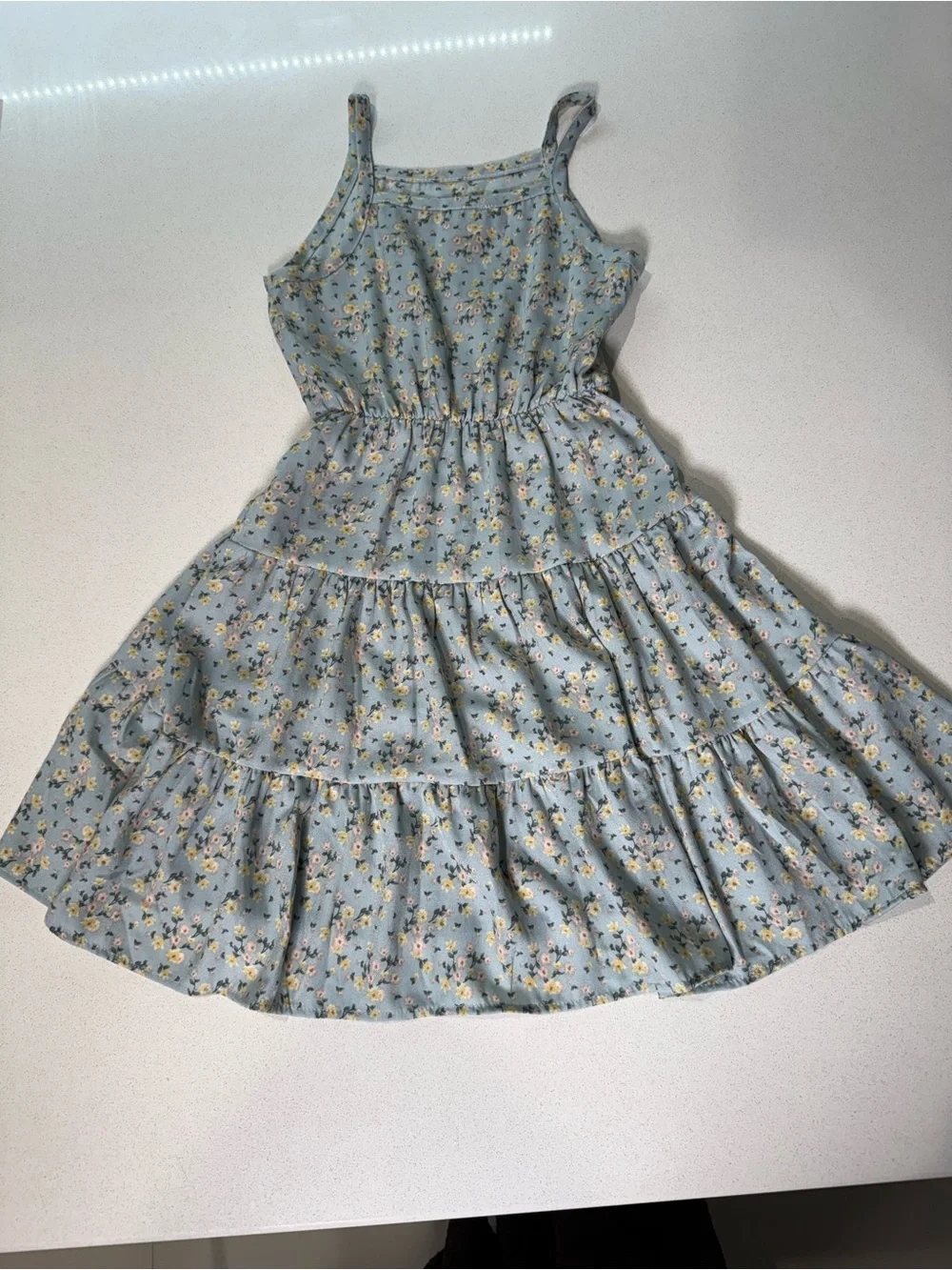 Girls' Light Blue Floral Tiered Sundress